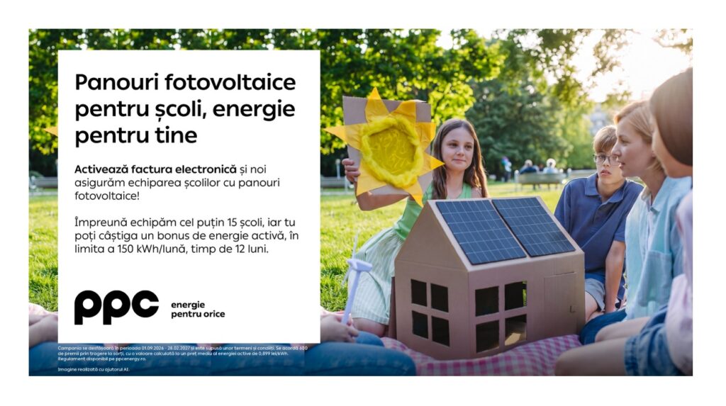 Panouri fotovoltaice pentru școli instalate prin campania PPC Energie dedicată unităților de învățământ